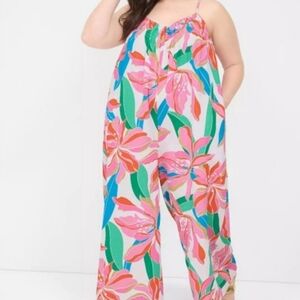 Lane Bryant Vibrant Tropical Floral Print Cotton Jumpsuit